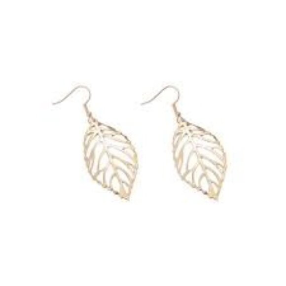 New Delicate Leaf Feather Dangle Hallow Cutout Drop Hook Earrings Gold A0122 - Picture 8 of 12